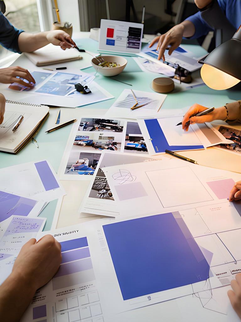 Campaign team working across printed layouts, radio notes and social media plans in a Swansea studio
