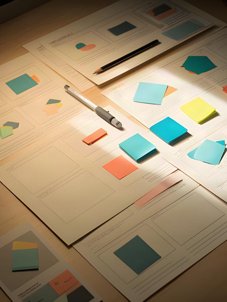 Storyboard sheets arranged across a production table with colour notes and a pencil