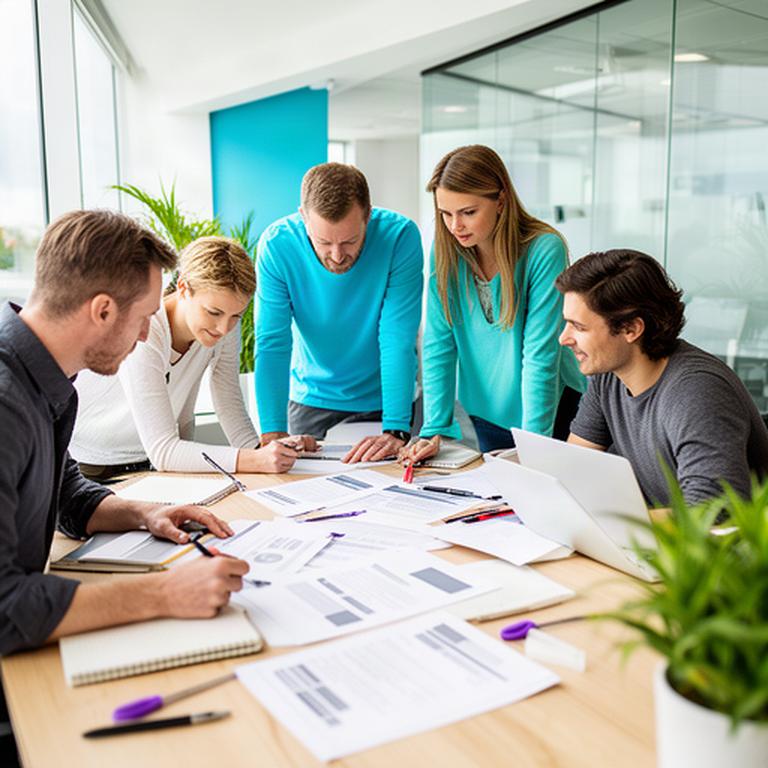 Editorial team reviewing a communications draft together in a modern Swansea office