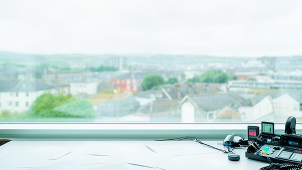 Swansea newsroom workspace with papers and a view through a large window