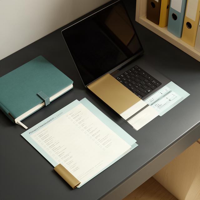 Closed notebook and laptop showing a privacy checklist beside secure office filing