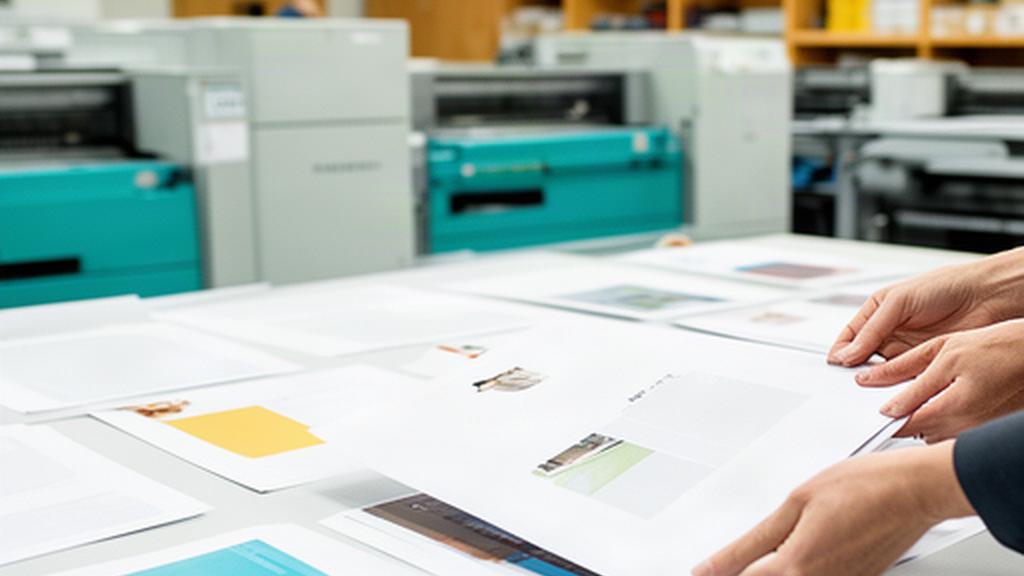 Printed communications sheets being checked on a table in a tidy print room