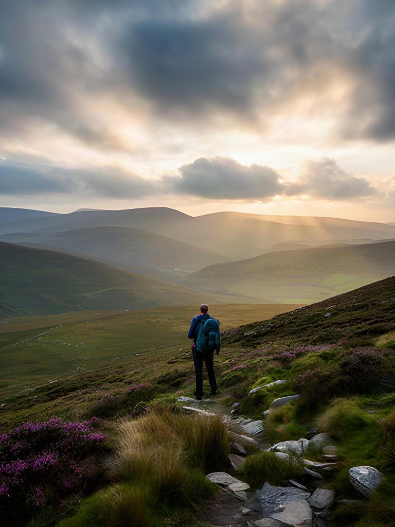 Hiker standing on a Welsh hillside used as the setting for an outdoor public campaign photograph