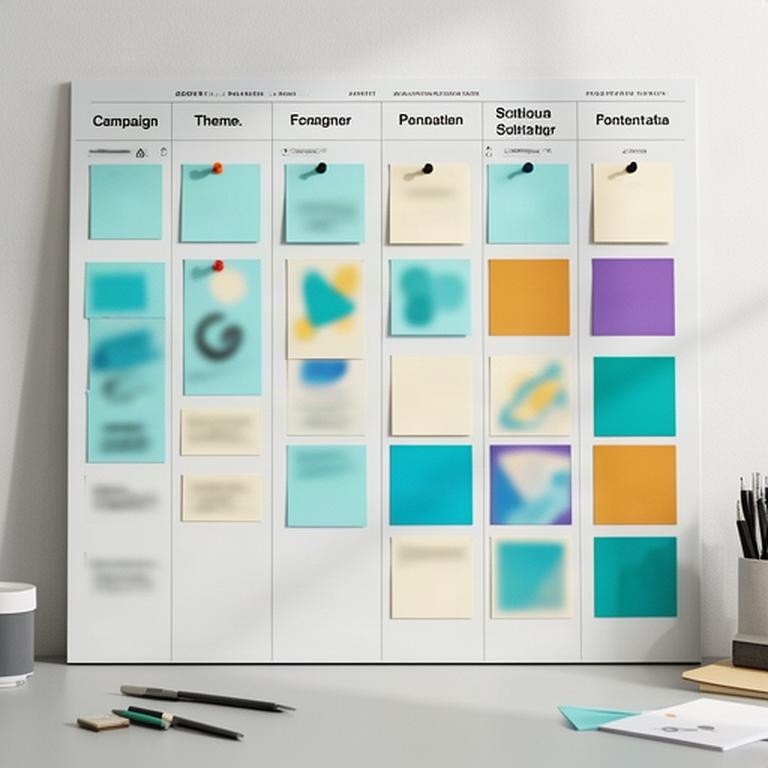 Content planning board showing campaign themes and publishing dates