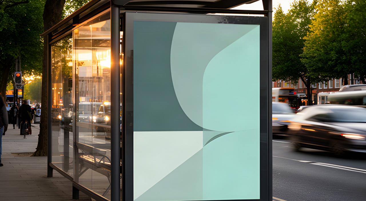 Bus shelter advertisement designed for a Welsh council campaign beside a busy urban road