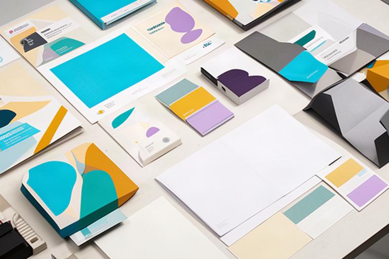 Printed campaign boards showing billboard, brochure, and packaging designs on a studio table