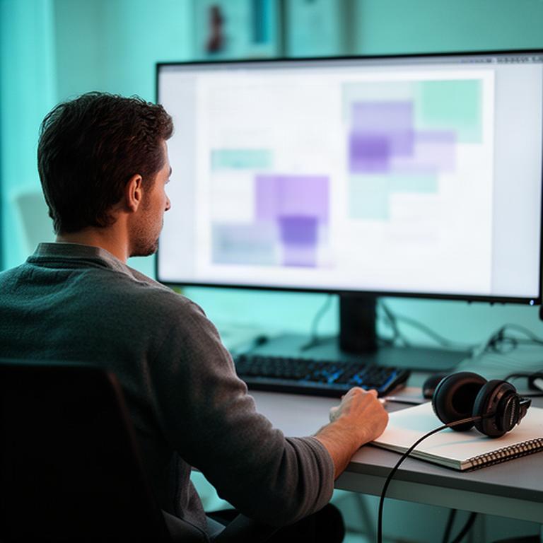 Editor reviewing a communications campaign on a large screen in a Swansea studio