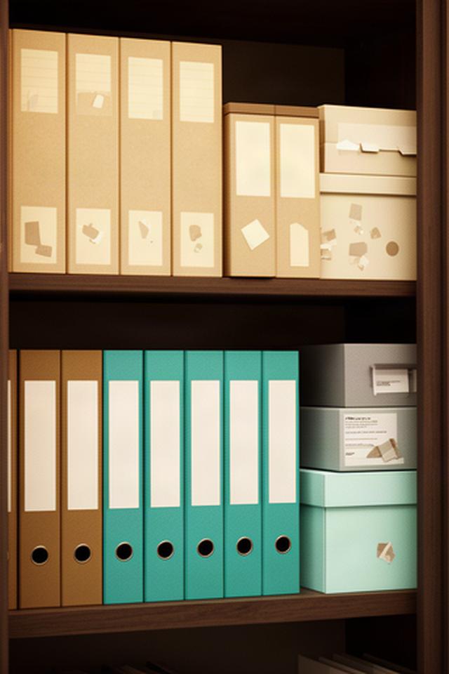 Archived campaign folders and final approved materials stored in a labelled office cabinet