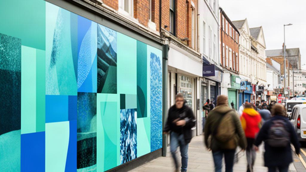 Outdoor campaign installation on a Swansea high street with pedestrians passing the finished artwork