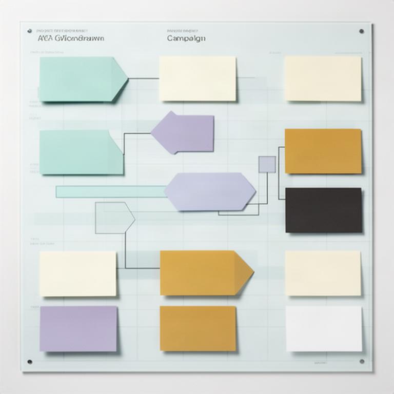 Communications planning board with campaign dates and neatly grouped project cards